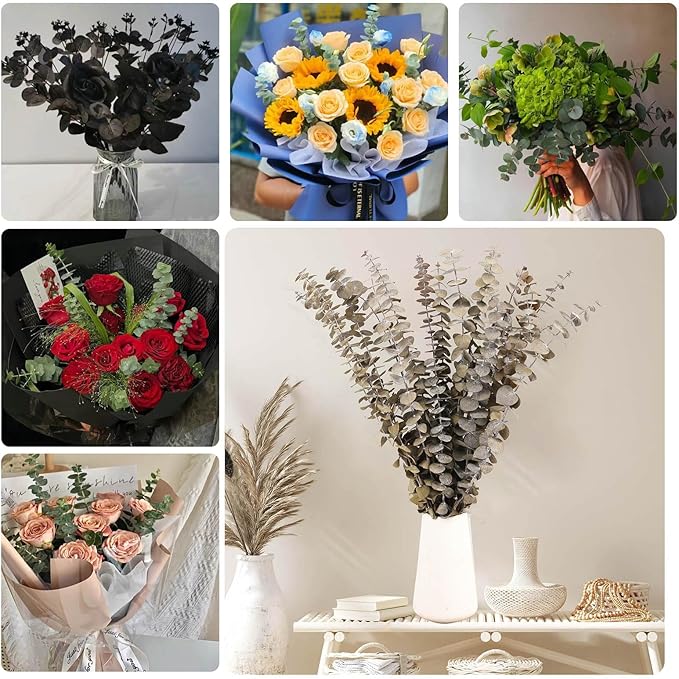 16 Pcs Dried Eucalyptus Stems, 17'' Natural Fresh Eucalyptus Leaves Branches Hanging for Shower, Preserved Real Plant Live for Home SPA Wall Bathroom Wedding Party Vase Decor