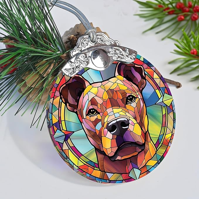 Dog Ornament, American Staffordshire Terrier Hanging Ornament - Glass, Christmas, Thanksgiving, Birthday Decorations and Gifts