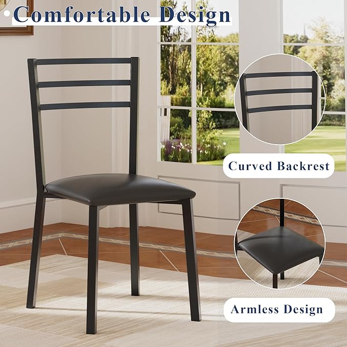 VECELO Small Round Dining Table Set for 2, Wood Tabletop with Strong Metal Frame, Modern Dinette with Chairs for Kitchen, Breakfast Nook Living Room, Faux Marbled & Grey