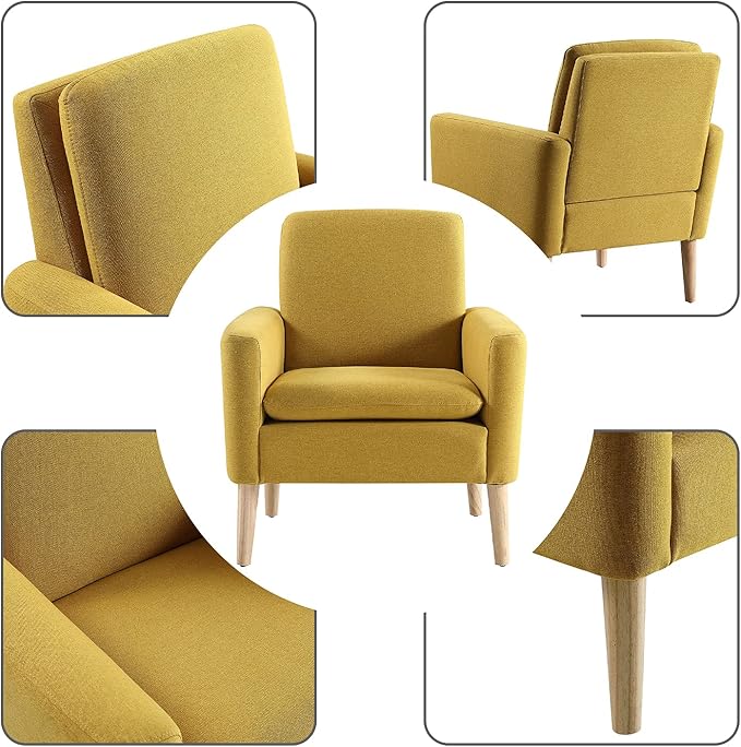 Lohoms Set of 2 Accent Chair for Living Room, Mustard Yellow Comfy Reading Leisure Chair for Bedroom, Mid-Century Modern Fabric Upholstered Armchair for Reading Nook, Waiting Area, Wood Legs