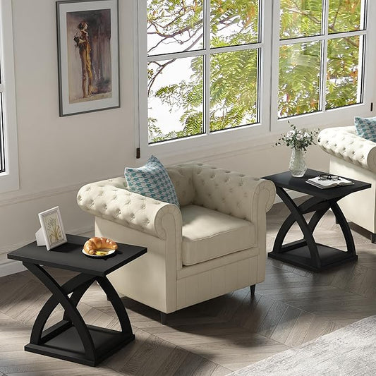 ChooChoo End Side Table Set of 2, Modern End Table with Storage Shelf, X-Design Side Table Living Room