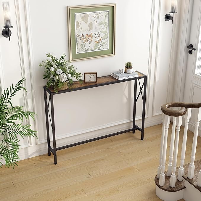 41.7" Console Table Behind Couch, Industrial Narrow Sofa Table for Hallway, Living Room, Bedroom, Rustic Brown