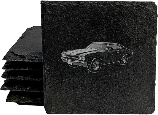 1970 Chevelle SS 454 Coasters: Unleash The Power on Your Coffee Table - Square Slate - Set of 5