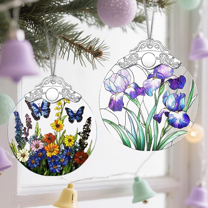 Stained Glass Iris Flowers Ornament: Christmas Decorations, Ornaments for Christmas Tree & Holiday Ornaments – Holiday Presents, Gift Exchange Ideas & Keepsake Gifts for Family, Coworkers & Friends