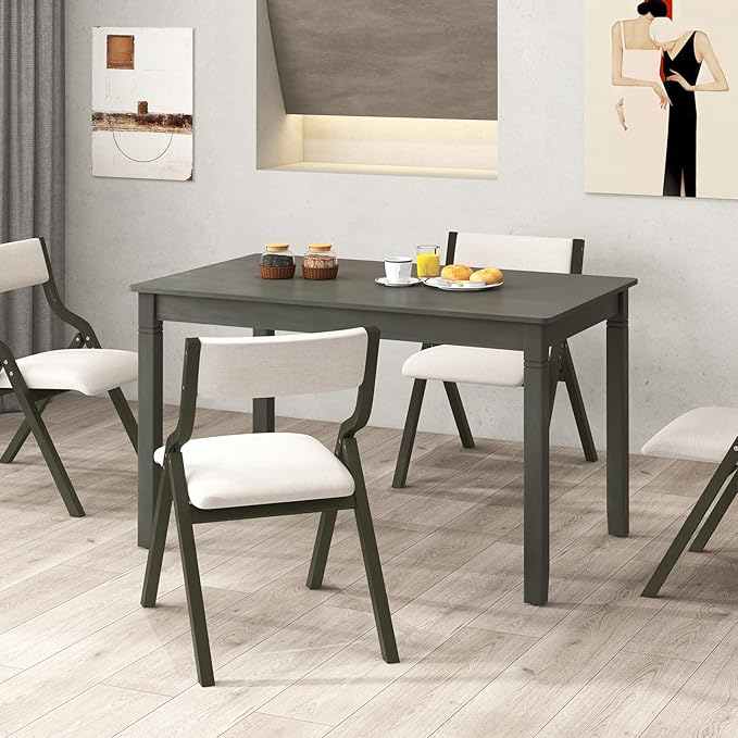 Giantex Dining Table for 4 People, 48” x 29” Kitchen Table with Wood Legs, Rectangular Dinner Tables for Small Space, Apartment, Living Room, Dinette, Load 330 Lbs, Dining Room, Grey