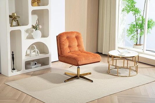 ZOBIDO Modern Accent Corduroy Chairs Comfy Upholstered Vanity Chairs for Bedroom Armchair Dining Chairs with Golden Metal Legs Desk Chair for Living Room(Orange
