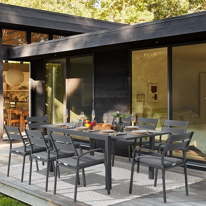 Soleil Jardin Aluminum Patio Extendable Dining Table, 59" - 83", Adjustable Indoor Outdoor Furniture Rectangle Table for 6-8 Person Porch Deck Garden, Dark-Grey