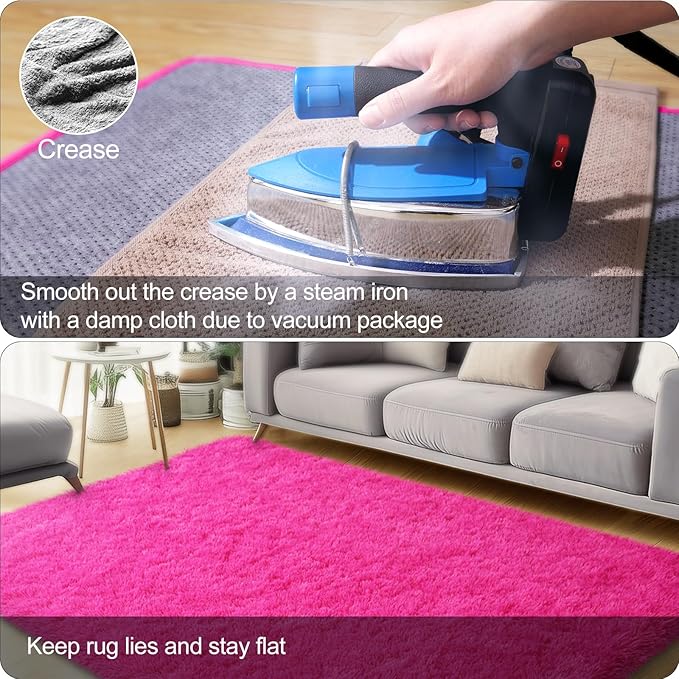 5x7 Area Rugs for Living Room, Large Fluffy Rug for Bedroom, Soft Shag Shaggy Fuzzy Carpets for Boys and Girls Dorm Room Home Decor (5ft x 7ft, Hot Pink)