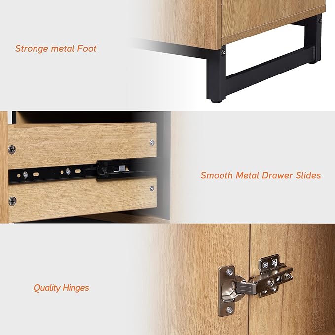 WAMPAT 2 Pack Modern End Table with 1 Drawer & 1 Storage Cabinet, Farmhouse Sofa Table with 2 Open Door, Wood Rustic Side End Table for Living Room, Nighstand for Bedroom, Oak