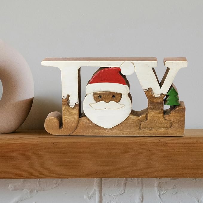 Decozen Living Room Decor: Handcrafted Joy Sign Letters Centerpiece - Bedroom, Indoor Coffee Table, House, Dining Room, Farmhouse & Kitchen Decor, Housewarming Gifts and Accessories - Solid Wood