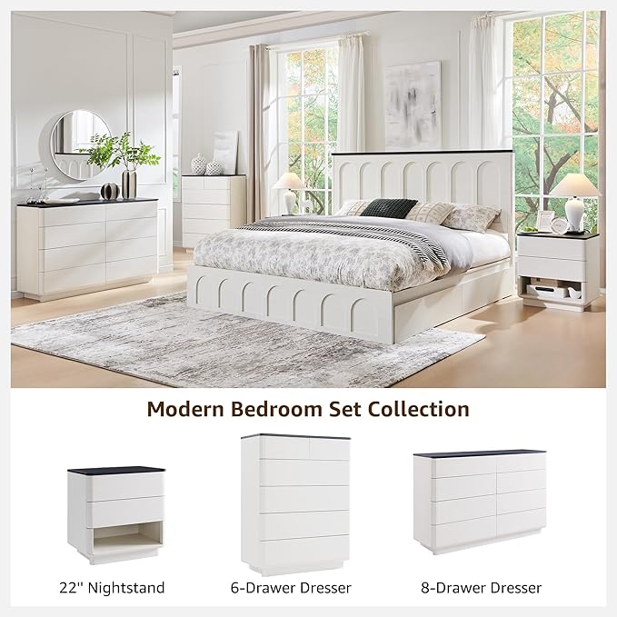 ACCOHOHO Nightstand with Charging Station, 22" Push-to-Open Bedside Table with 2 Storage Drawers, Large Modern End Table for Bedroom,Living Room,White