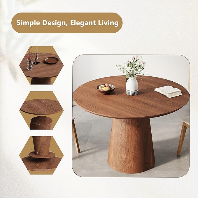 Round Dining Table for 4, 43'' Modern Wooden Pedestal Table, Farmhouse Kitchen Table, Minimalist Round Table Circle Dining Tables for Living Room & Dining Room
