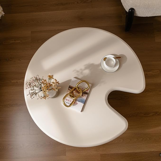 Cloud Coffee Table Cute Nesting Coffee Tables Set of 2 Irregular Coffee Table with Glass Top, Modern Small Coffee Tables End Tables Set Center Table White & Brown