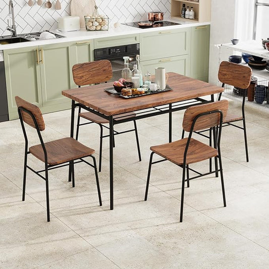 Tangkula Dining Table Set for 4,Kitchen Table & Chair Set w/Storage Rack, Metal Frame, Space-Saving Dinette Furniture Set for Breakfast Nook, Dining Room, Small Places