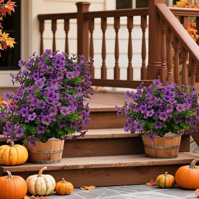 12 Bundles Artificial Flowers for Outdoor Indoor Fake Flowers uv Resistant Artificial Outdoor Flowers Fake Plants for Porch Garden Home Patio Decor (Purple)