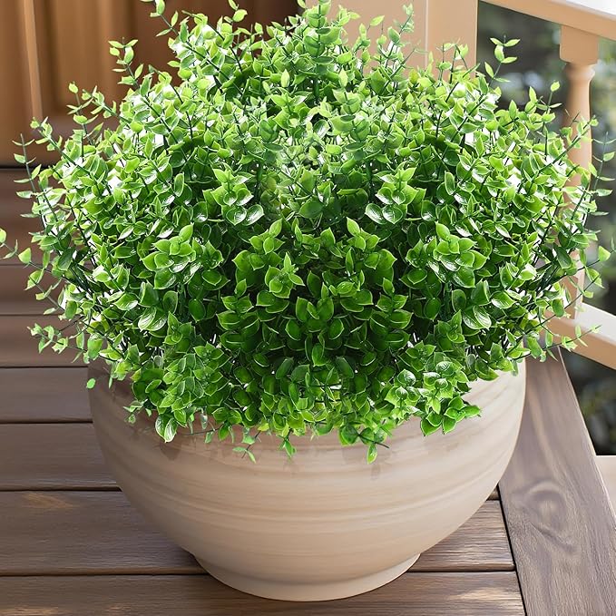 14 Bundles Artificial Grass UV Resistant for Patio Outdoors Fake Faux Silk Plants Realistic Plastic Grass Indoors Porch Window Home Decoration (14, Green Grasses)