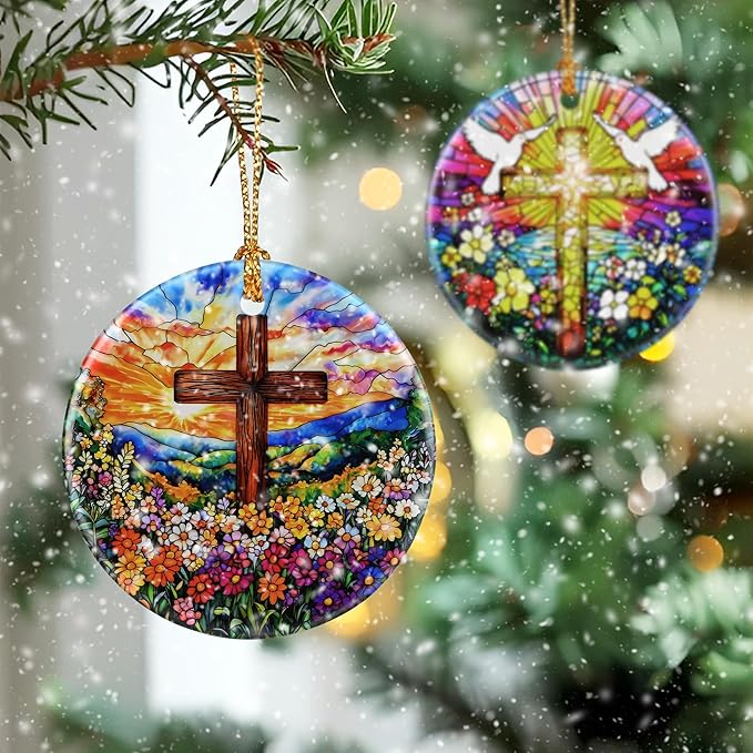 Cross Ornament: Christmas Ornaments, Religious Christmas Decorations for Tree, Catholic Ornament & Christian Holiday Decor | Religious Cross Gifts, Christian Gifts - Design A
