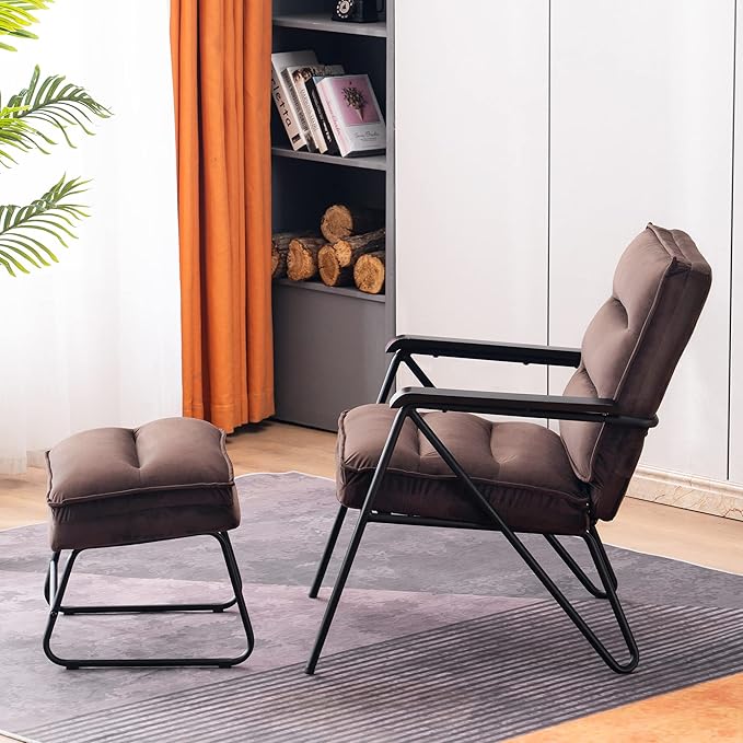 MCombo Modern Accent Chair, Velvet Club Chair, Upholstered Armchair for Small Space, Living Room & Office Reception, Fabric 4747 4750 (Chair, Brown)