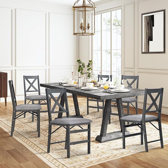 COLAMY Folding Dining Chairs Set of 6, Foldable Chairs with Padded Seats, Wood Folding Dining Room Chairs for Kitchen, Party, Camping, Dark Grey