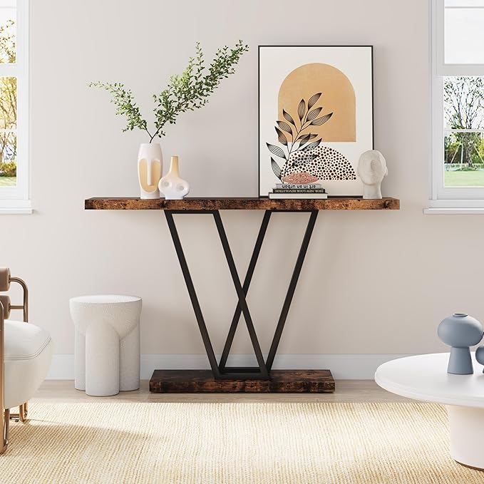 VANOMi Farmhouse Entryway Table, Rustic Sofa & Console Table Narrow Side Table for Living Room, Entryway, Rustic Brown