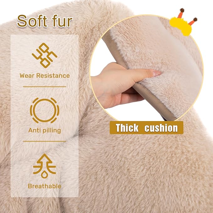 HollyHOME X-Large Saucer Chair with Foldable Ottoman, Comfy Oversized Folding Chair and Folding Footrest Stool Set, Faux-Fur Reading Chair and Footstool for Living Room, Light Khaki Chair&Stool