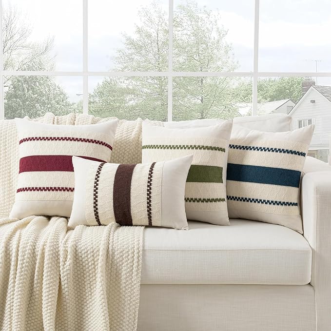 Fancy Homi Set of 2 Boho Brown Long Lumbar Decorative Throw Pillow Cover 14x24 Inch for Couch Bed Sofa Chair, Modern Organic Farmhouse Home Decor, Soft Cotton Cute Accent Rectangle Cushion Case