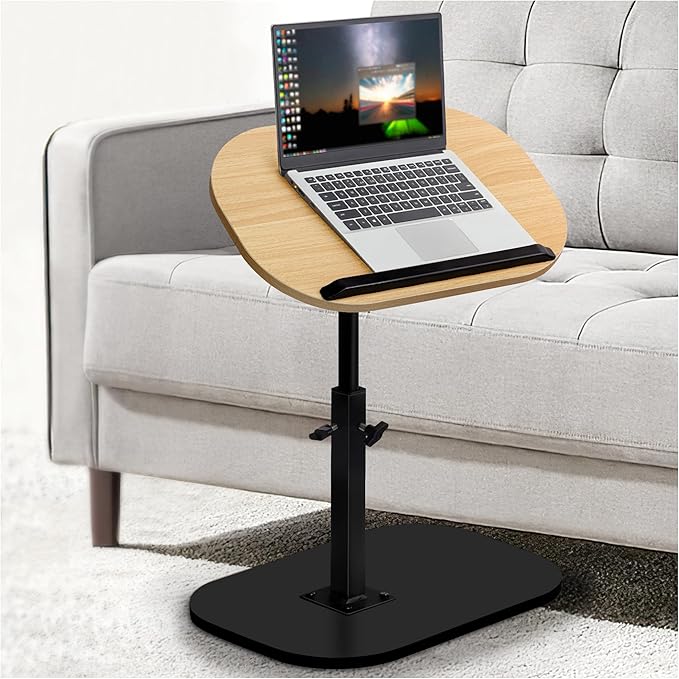 Aoligrace Adjustable Height C Shaped End Table, Small Side Table for Small Spaces Living Room Couch Sofa, 360° Swivel & Flip Top TV Tray Table(Wood)