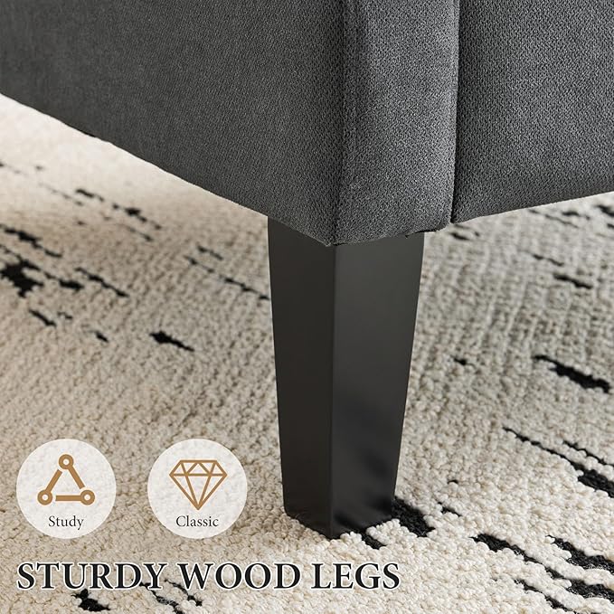 Bezseller Modern Accent Chair, Upholstered Reading Armchair with Wood Legs, Mid-Century Leisure Comfy Single Sofa Chair for Living Room, Bedroom, Home, Office, Dark Grey