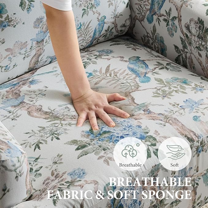 Bezseller Floral Accent Chair, Upholstered Reading Armchair with Wood Legs, Mid-Century Leisure Comfy Single Sofa Chair for Living Room, Bedroom, Home, Office, White Floral