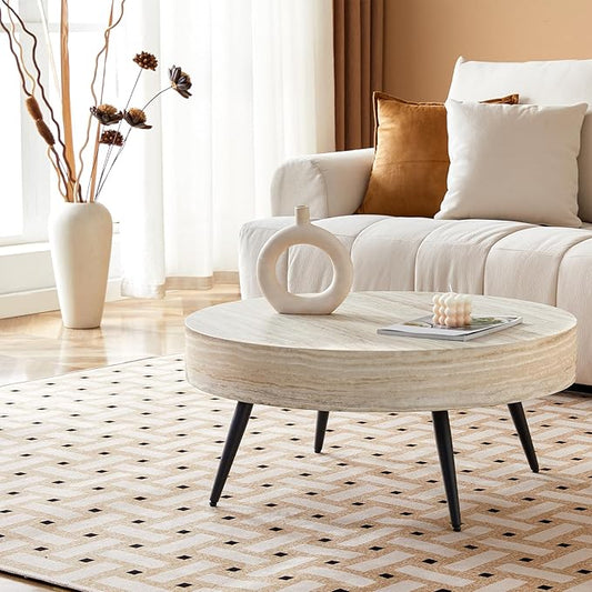 31.5" Modern Round Coffee Table,Small Coffee Tables Center Table with Metal Legs Wood Mars Marble-Patterned Tabletop for Living Room Office Apartment,Easy to Assemble, Wood Mars Marble