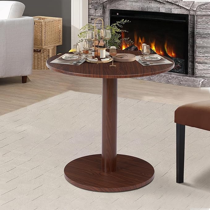 Round Dining Table, Circle Dining Table for 2-4 31.5 in, Modern Farmhouse Dinner Table Breakfast Tulip Table, for Kitchen/Small Space/Little Nook - Walnut