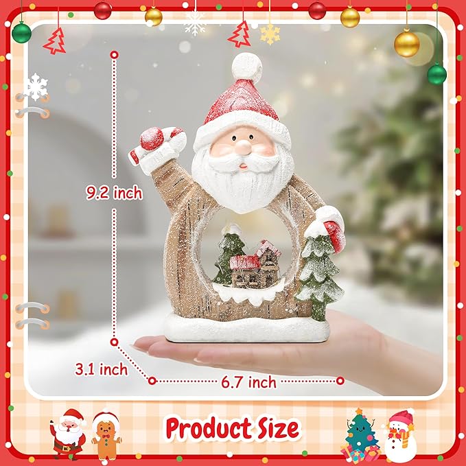 Santa Claus Decoration with LED Lights, Resin Christmas Figurine Indoor Holiday Party Home Decoration Winter Table Centerpiece Fireplace Bedroom Window Decor