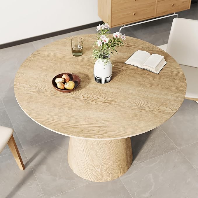 Round Dining Table for 4, 43'' Modern Wooden Pedestal Table, Farmhouse Kitchen Table, Minimalist Round Table Circle Dining Tables for Living Room & Dining Room