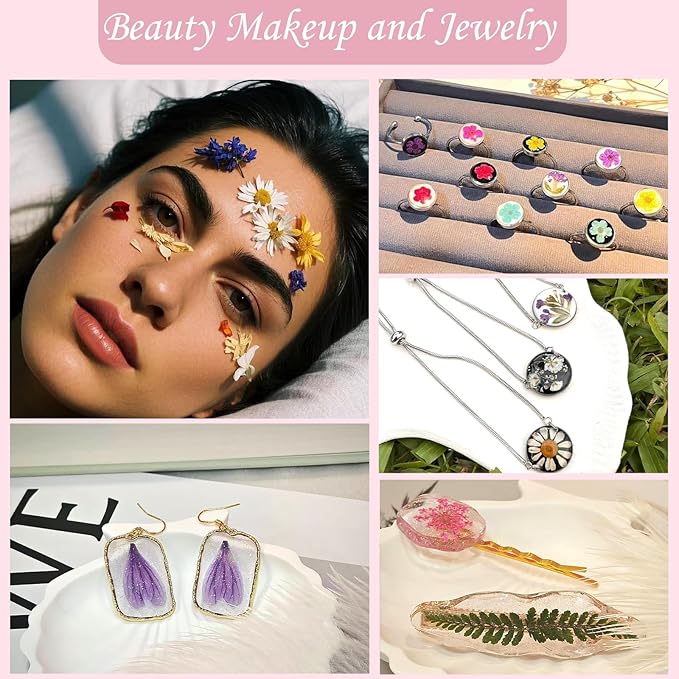 110P 4 Color Long Stem Dried Flowers for Crafts, Real Natural Pressed Flowers in Mixed Tones for Resin Art, DIY Crafts, Jewelry & Candle Decor – Tweezers Included