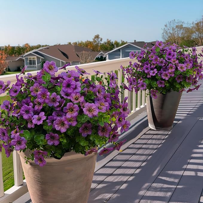 12 Bundles Artificial Flowers for Outdoor Indoor Fake Flowers uv Resistant Artificial Outdoor Flowers Fake Plants for Porch Garden Home Patio Decor (Purple)