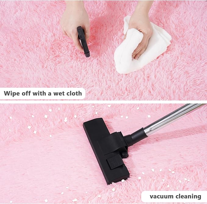 5'x5' Round Pink Rugs for Girls Bedroom, Ultra Soft Fluffy Circle Rug for Kids Room, Cute Shag Rugs for Living Room Playroom Tent Castle Home Decor Rug