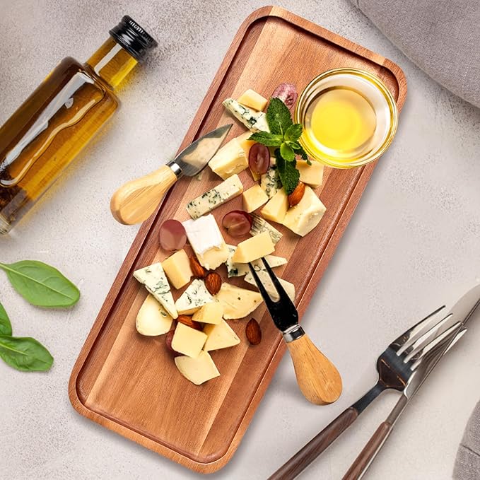 16" x 6.5" Large Wooden Serving Trays Long charcuterie Boards Rectangle Serving Platter for Cookie, Dessert, Food Dish Decorative Dinner Kitchen Tray Rectangle Cheese Board Snack Appetizer Plates