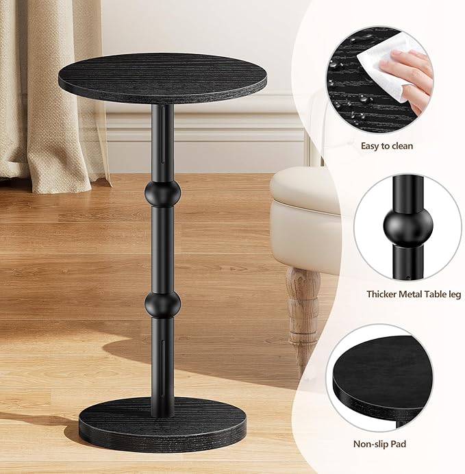 Drink Table, Small Round Side Table for Small Spaces, Modern Accent Round End Tables with Metal Leg, Thickened Wood Pedestal Coffee Tables for Living Room, Bedroom, Narrow Corners,Sofa Couch