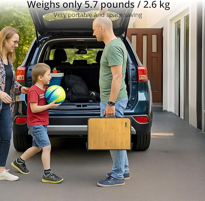 Anbte 2ft Camping Table Foldable with Storage Net, 3 Adjustable Heights Aluminum Small Folding Table, Lightweight, Portable Handle, for Travel Outdoor Beach Camping Picnic, 23.2" x 16", Yellow