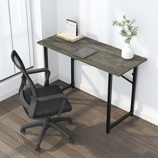 47 inch Folding Desk, Writing Gaming Computer Camping Table, No Assembly Required Home Office Desk, Black Oak