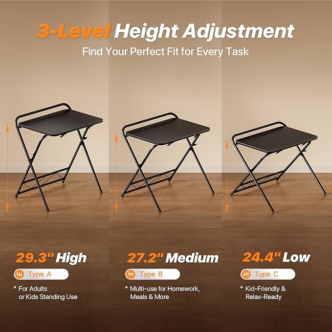Huuger Folding Desk with 3-Level Adjustable Height and Tablet Slot, 24 Inch Foldable Computer Desk for Small Spaces, Space Saving, Study Writing Work Table for Home Office, Bedroom, Study, Black