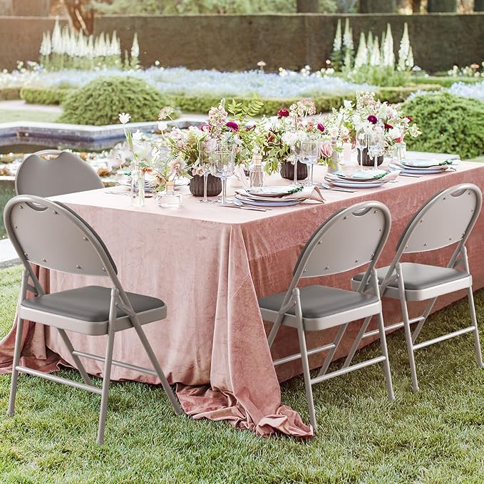 4 Pack Folding Chairs with PU Leather Padded Cushion, 350Lbs Capacity, Lightweight Ergonomic Design, Metal Frame, Indoor Outdoor Portable Stackable Seats for Home Office Party Events,Gray