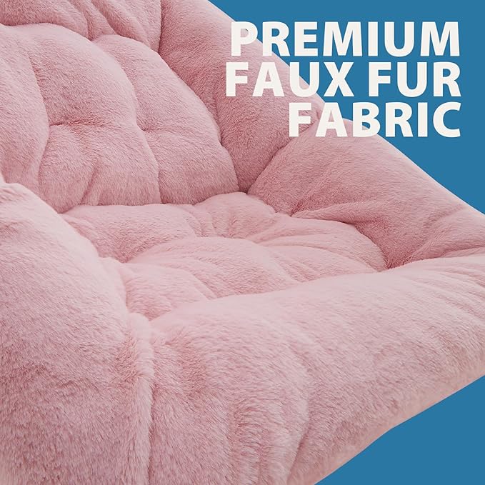 OAKHAM Comfy Chair for Adults, Soft Faux Fur Folding Lounge for Bedroom Living Room Dorm Rooms Flexible Reading Chair for Teens Kids, X-Large Foldable (Faux Fur-Pink)