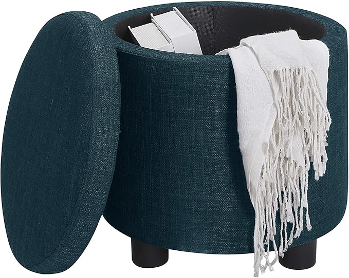 Designs4Comfort Round Accent Storage Ottoman with Reversible Tray Lid