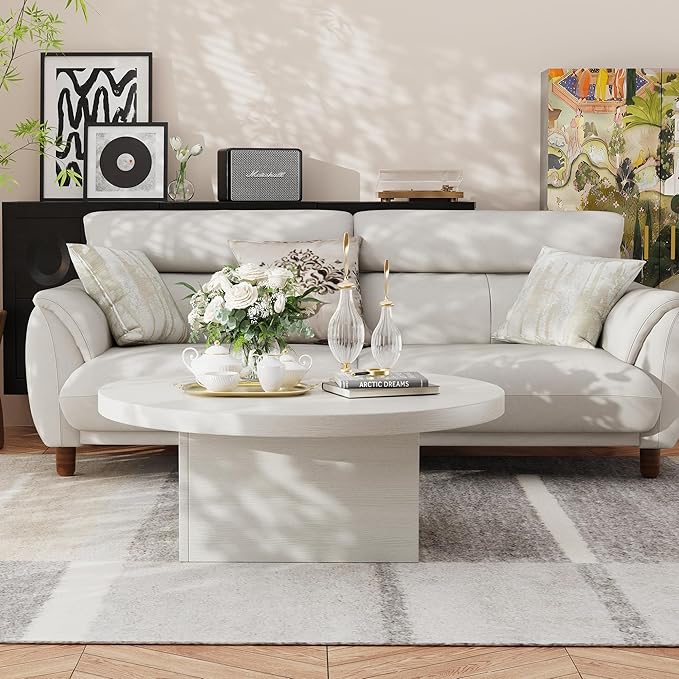 Farmhouse Coffee Table, 35.5" Modern Center Tables Wood Cocktail Table, Scratch-Resistant Accent Table with Sturdy Frame for Living Room, Home Office & Lounge