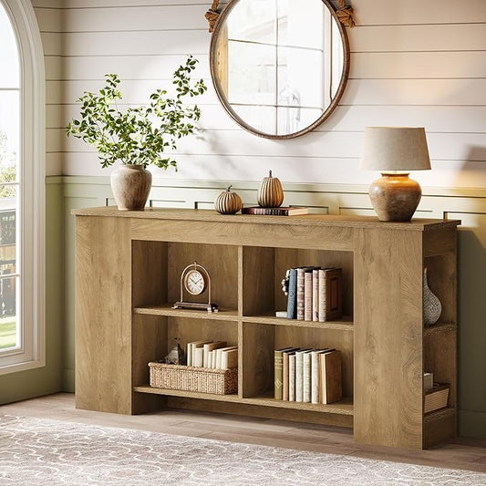 Tribesigns Console Table with Storage, 63" Farmhouse Wooden Entryway Sofa Table, Heavy Duty Console Cabinet for Living Room, Hallway, Entrance, Brown