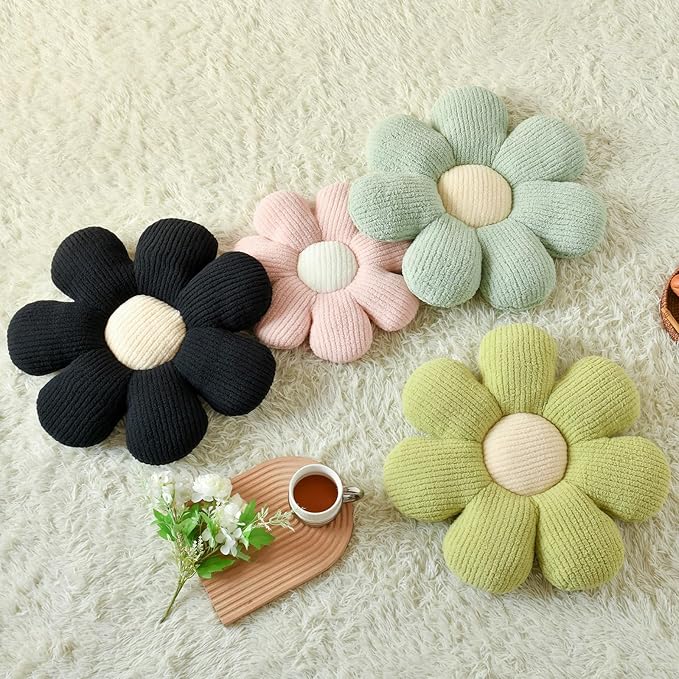 Xuyier Flower Shaped Throw Pillow,Soft Daisy Pillow with Decorative Pillows for Bed Couch Chair Floor, Flower Plush Pillows for Living Room Bed Room Seat Cushion(19.6" Black)