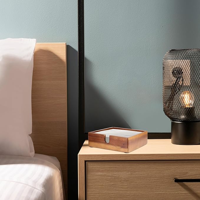 Acacia Lunch Napkin Holder 7.8 x 7.8 inches for Dining Table and Kitchen – Napkin Dispenser Made from Brown Acacia Wood – Premium Quality Feel for Dessert Beverage Party Dinner Luncheon Bar Table