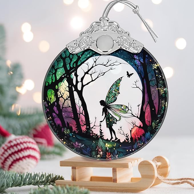 Christmas Stained Glass Fairy Ornament - Home Decor - Holiday Present Ideas - Gift Exchange - Forest Fairy