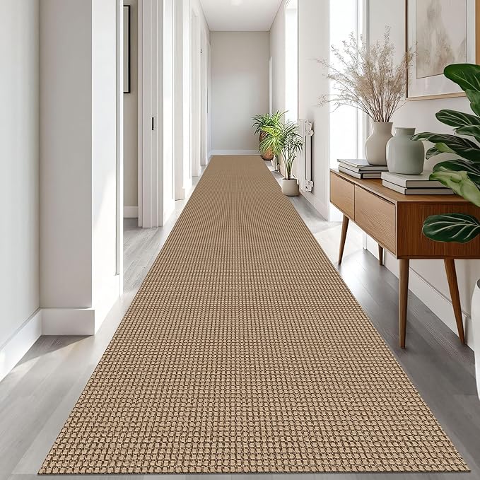 IOHOUZE Washable Exrea Long Hallway Runner Rug 3x20 Non Slip Rubber Backed Kitchen Runner Entryway Runner Indoor, Woven Rugs Floor Carpet for Kitchen Hall Entryway Stair, Orange/Tan/Brown